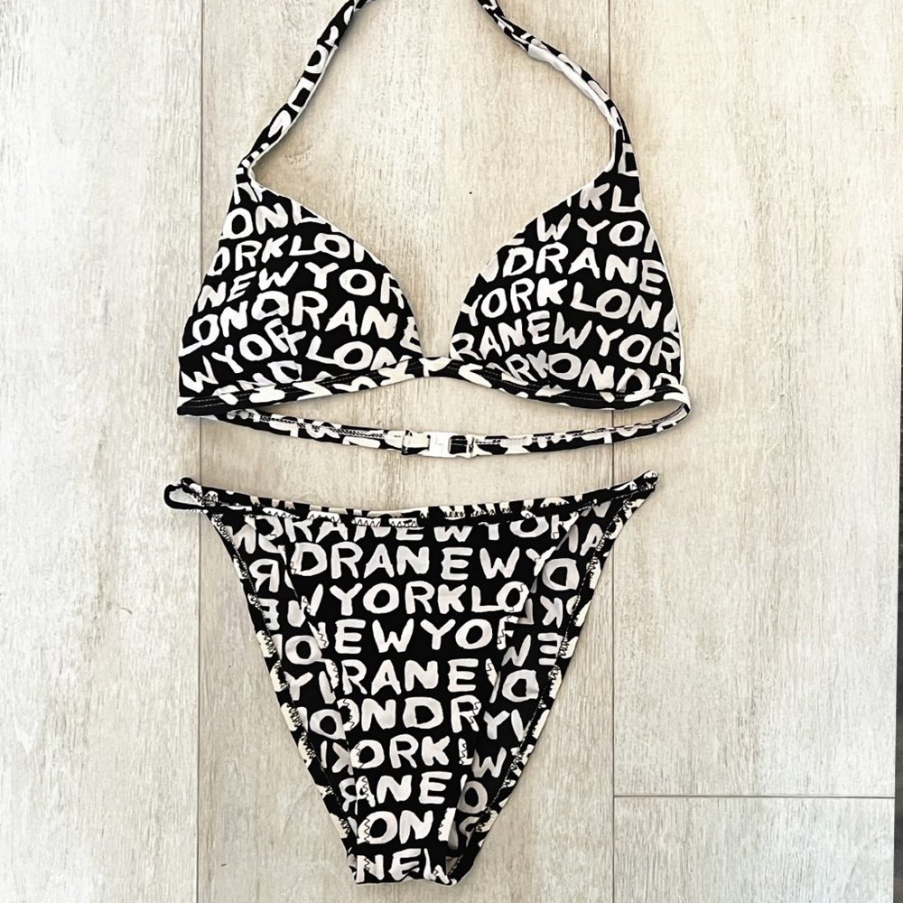 Vintage 90s NYC Graffiti High-Waist High-Leg Bikini Set, Halter Top